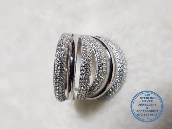 925 sterling Silver Ring with many bands with  Cubic Zirconia Detail Showstopper