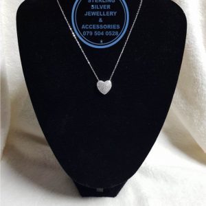 925 sterling Silver chain necklace with floating cubic zirconia heart pendant   - Showstopper  - Stunning!! Price per 1 necklace with floating heart pendant detail Price includes chain and floating heart pendant per photo 45 cm chain All prices excludes national nominal door-to-door delivery fee