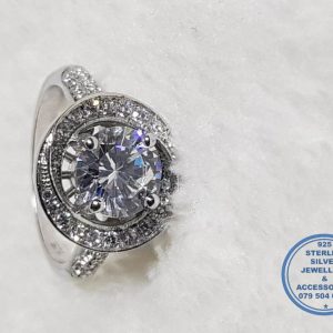 Statement Halo Real 925 Sterling Silver Ring with Cubic Detail around SSR