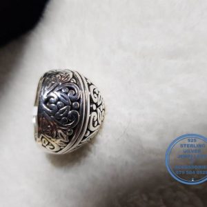 925 Sterling Silver Ring - filled-  with modern  filigree detail  leaves  - Showstopper and a Statement Ring