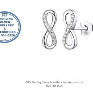 Cubic Detail Infinity  Sterling Silver Earrings with Studs