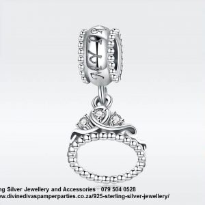 925 Sterling Silver Dangle Princess Tiara with cut out detail Charm. Pandora Compatible