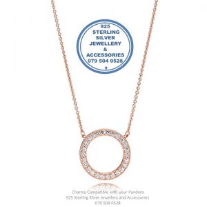 Modern Circle of Life & Love  Sterling Silver Necklace with fixed pendant Sterling Silver Rose Gold Plated