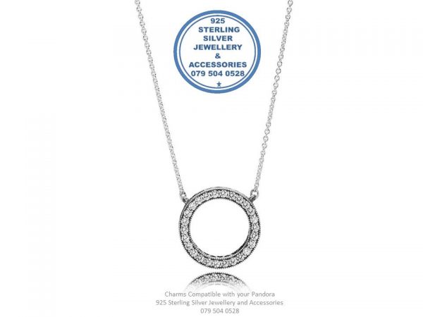 Modern Circle of Life & Love  Sterling Silver Necklace with fixed pendant SILVER