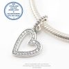 Cubic Detail Dangle Drop Heart Charm | Pendant Real Sterling Silver Charm Compatible with your Pandora.