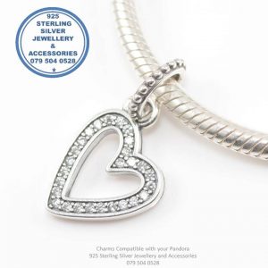 Cubic Detail Dangle Drop Heart Charm | Pendant Real Sterling Silver Charm Compatible with your Pandora.