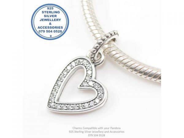 Cubic Detail Dangle Drop Heart Charm | Pendant Real Sterling Silver Charm Compatible with your Pandora.