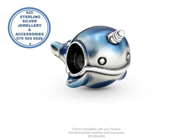925 Sterling Silver Blue Whale  Charm Bead. Pandora Compatible 