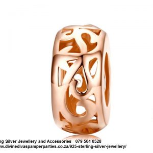 925 Sterling Silver Open Work Cut Out Rose Gold Plated Charm Bead Spacer. Pandora Compatible 