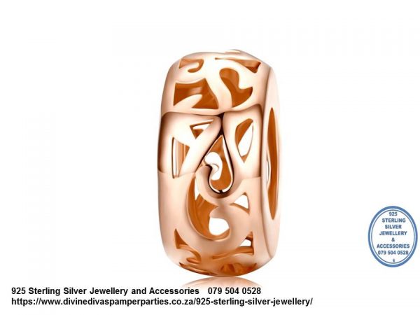925 Sterling Silver Open Work Cut Out Rose Gold Plated Charm Bead Spacer. Pandora Compatible 
