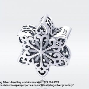 925 Sterling Silver Snowflake Cut out detail  Charm. Pandora Compatible