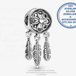925 Sterling Silver Dangle Dream Catcher  cz Cubic Detail and inside detail.Pandora compatible