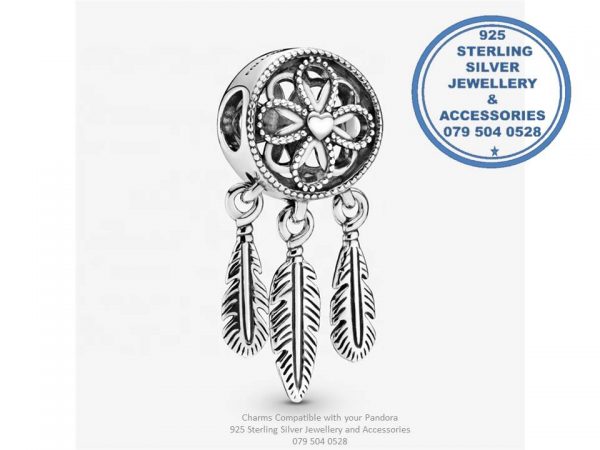 925 Sterling Silver Dangle Dream Catcher  cz Cubic Detail and inside detail.Pandora compatible