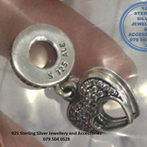 Cubic Detail Double Dangle Mother's Lover Heart  Sterling Silver Charm Compatible With Your Pandora. 