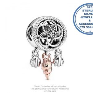 925 Sterling Silver  Two Toned Seashell Dream Catcher Rose Gold Plated Charm Bead. Pandora Compatible 