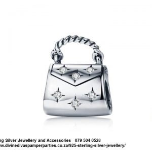 925 Sterling Silver Cubic Detail Handbag Charm. Pandora Compatible 