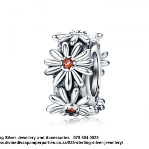 925 Sterling Silver Daisies all round Charm Bead Spacer compatible with your Pandora. Daisy