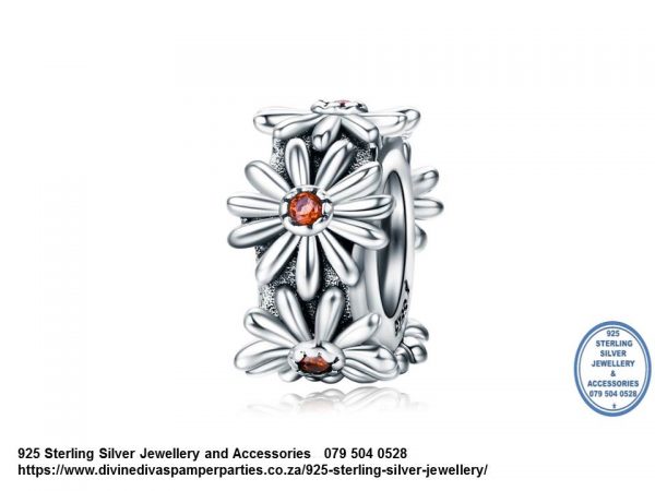 925 Sterling Silver Daisies all round Charm Bead Spacer compatible with your Pandora. Daisy