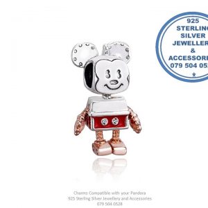 925 Sterling Silver Mickey Mouse Robot Romantic Love Charm. Pandora Compatible 