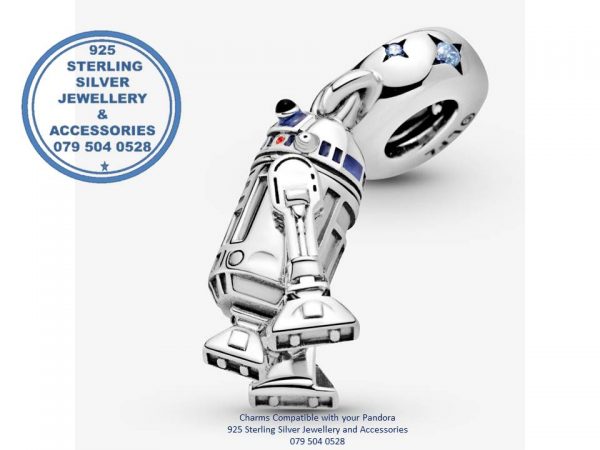 Sterling Silver RD2D Star Wars Dangle Charm. Pandora Compatible.