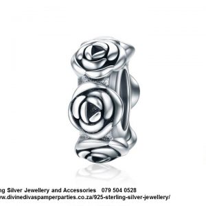 925 Sterling Silver Roses Spacer Charm Bead Silver Charm . Pandora Compatible