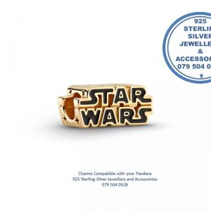 925 Sterling Silver Logo Words  Wars Pandora Compatible Charm Gold Plated ontop of Real Sterling Silver 