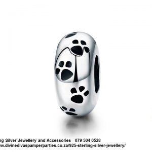 925 Sterling Silver  Paw Print Detail Charm Bead Spacer. Pandora Compatible 