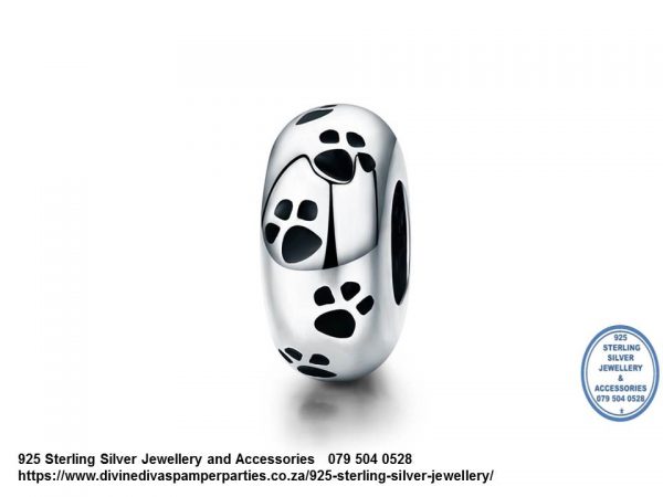 925 Sterling Silver  Paw Print Detail Charm Bead Spacer. Pandora Compatible 
