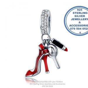 Glamour Trio 925 Sterling Silver Tripple Dangle Diva Woman Red Heels , Lipstick Charm. Pandora Compatible