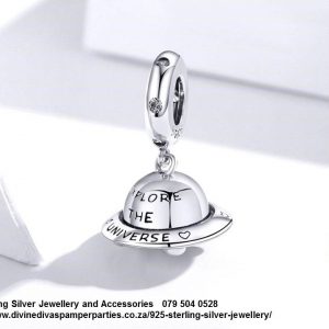 925 Sterling Silver  Space Ship Into Space Charm. Pandora Compatible 