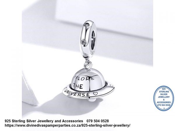 925 Sterling Silver  Space Ship Into Space Charm. Pandora Compatible 