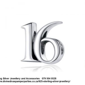 925 Sterling Silver  Number  16 ( Sweet Sixteen)  Celebration Birthday Charm. Pandora Compatible 