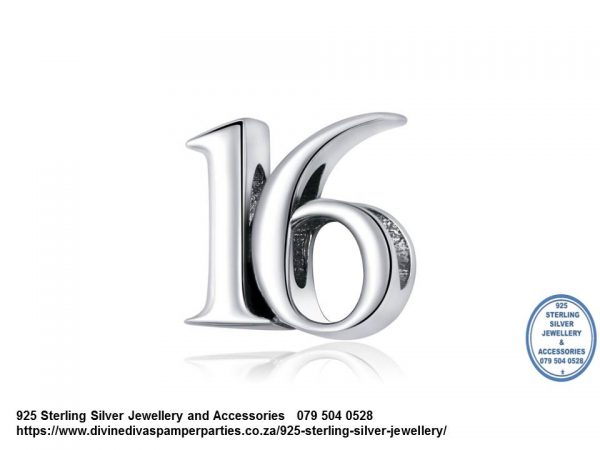 925 Sterling Silver  Number  16 ( Sweet Sixteen)  Celebration Birthday Charm. Pandora Compatible 