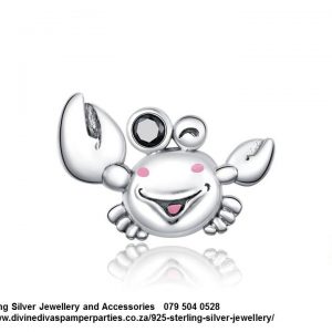 925 Sterling Silver Cute Beach Crab Charm. Pandora Compatible 