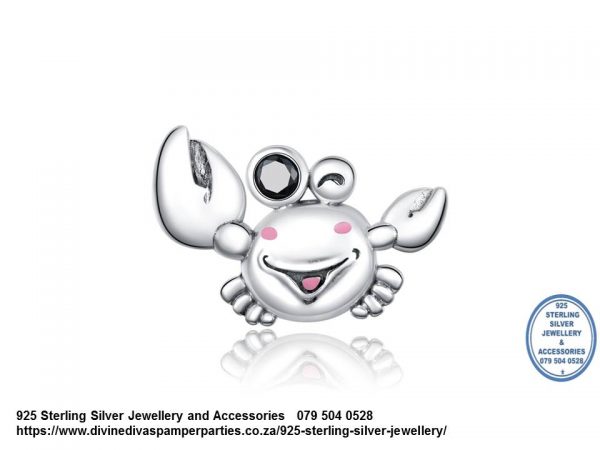 925 Sterling Silver Cute Beach Crab Charm. Pandora Compatible 