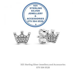 Cubic Detail Princess Crown Daughter of a King Sterling Silver Earrings with Studs