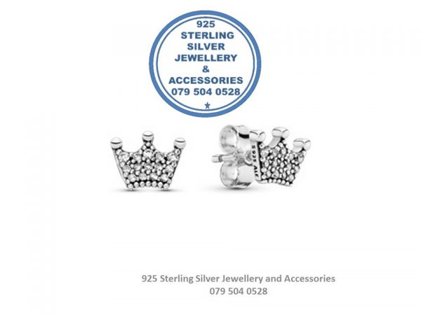 Cubic Detail Princess Crown Daughter of a King Sterling Silver Earrings with Studs