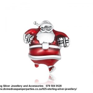 925 Sterling Silver Red Enamel Detail Here Comes Santa Christmas Cubic Detail Charm. Pandora Compatible 