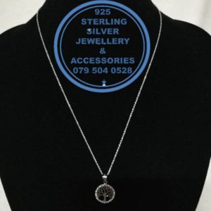 925 Sterling Silver Tree of Life with cubic detail Pendant , Chain , Earrings SET