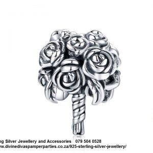 925 Sterling Silver Wedding Flowers Bouquet Charm Compatible with your Pandora.