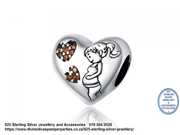 925 Sterling Silver Pregnant Expecting Mom Baby Charm. Pandora Compatible