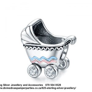 925 Sterling Silver  Stroller Pam Baby Charm. Pandora Compatible 