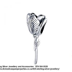 925 Sterling Silver Tulip Flower Silver Dangle Charm. Pandora Compatible