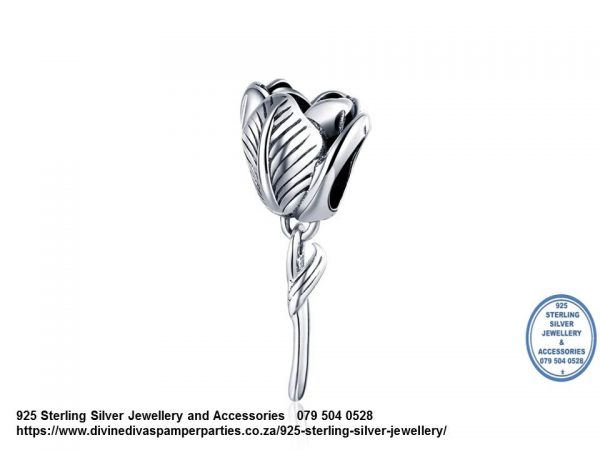 925 Sterling Silver Tulip Flower Silver Dangle Charm. Pandora Compatible