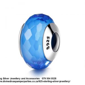 925 Sterling Silver Blue Faceted Charm Bead . Pandora Compatible