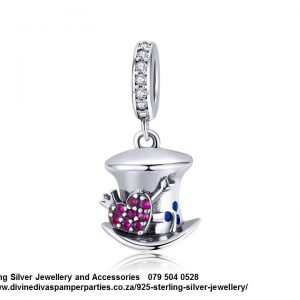 925 Sterling Silver Cubic Detail Magic Hat Alice In Wonderland Charm. Pandora Compatible 