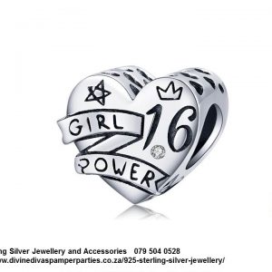 925 Sterling Silver Sweet Sixteen 16 Girl Power Celebration Birthday Charm. Pandora Compatible 