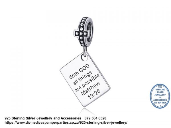 925 Sterling Silver With God All Things Are Possible Charm. Pandora Compatible