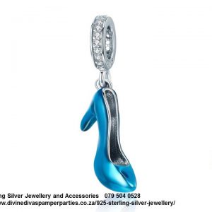 925 Sterling Silver Blue Enamel Detail Shoe Heels Stiletto Princess Diva Charm. Pandora Compatible 