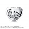 925 Sterling Silver CZ Cubic detail Foot prints Baby Love Heart Charm. Pandora Compatible